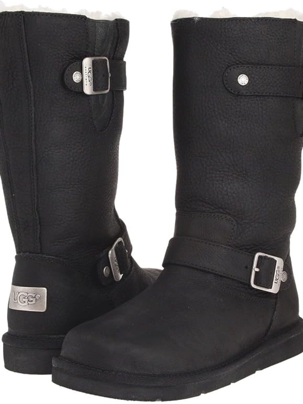 UGG Black Leather Sutter Mid-Height Buckle Winter Boots 11